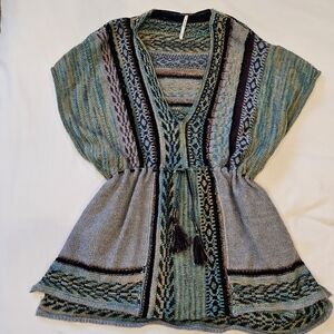 Free People Striped V-Neck Sweater with Tassels